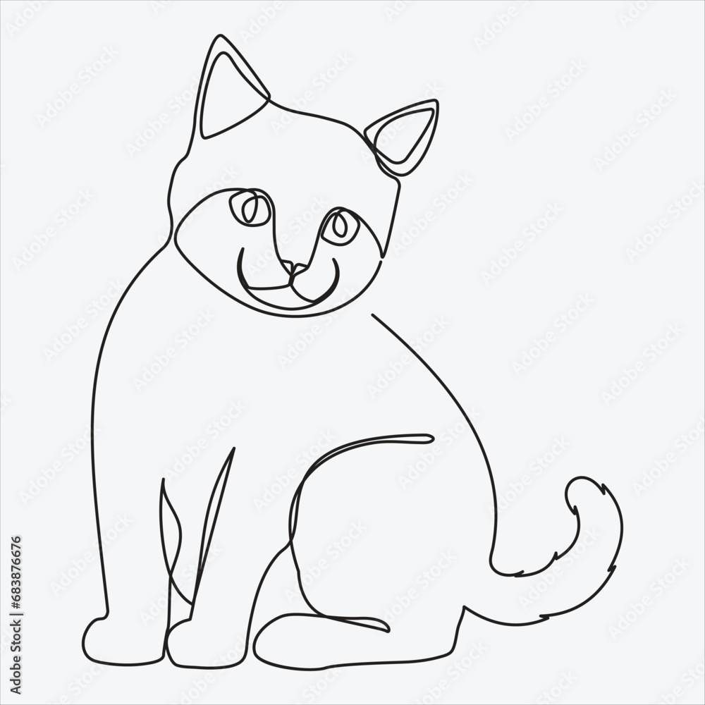 Continuous line hand drawing vector illustration cat art Continuous line hand drawing vector illustration cat art