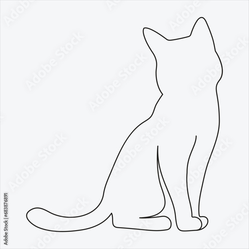 One line hand drawn cat outline vector illustration art