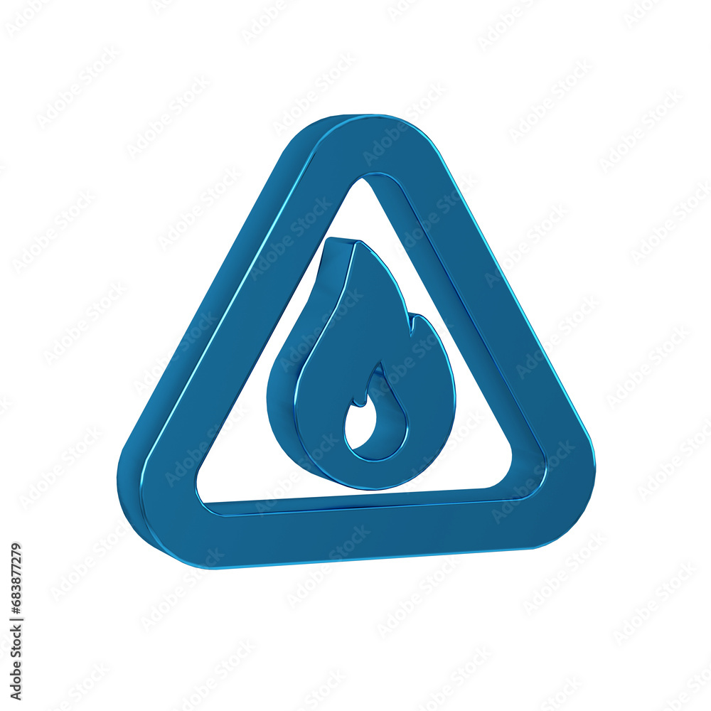 Blue Fire flame in triangle icon isolated on transparent background. Warning sign of flammable product. Blue Fire flame in triangle icon isolated on transparent background. Warning sign of flammable product.