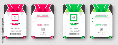 Corporate Modern abstract company personal security badge Office employee identity card or office id card design template set with red and green color.