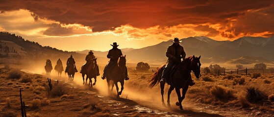 Keuken achterwand Bruin Cowboys in silhouettes.  © tongpatong