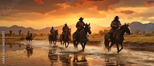 Cowboys in silhouettes. © tongpatong
