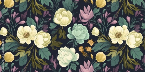 Floral seamless pattern.  design for paper, cover, fabric, interior decor and other, Generative AI photo