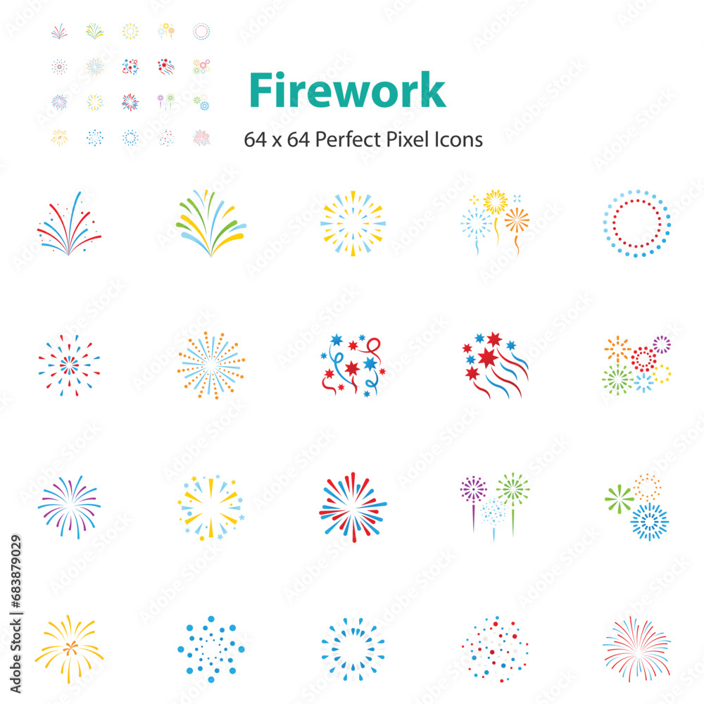 set of firework icon, new year, celebration set of firework icon, new year, celebration