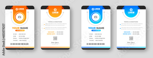 corporate Modern creative minimal simple business office id card design set with blue and yellow color. Corporate company personal security badge Office employee identity card template.