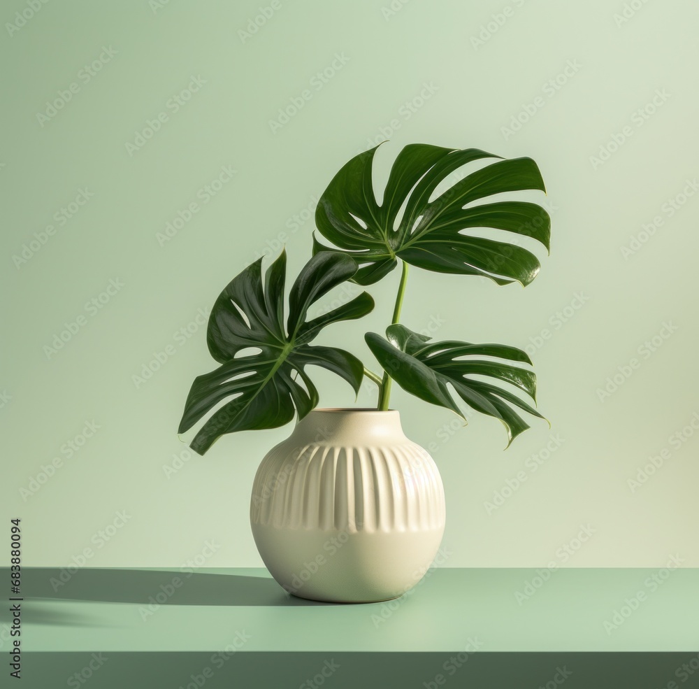 a pot with a monstera plant on top a pot with a monstera plant on top