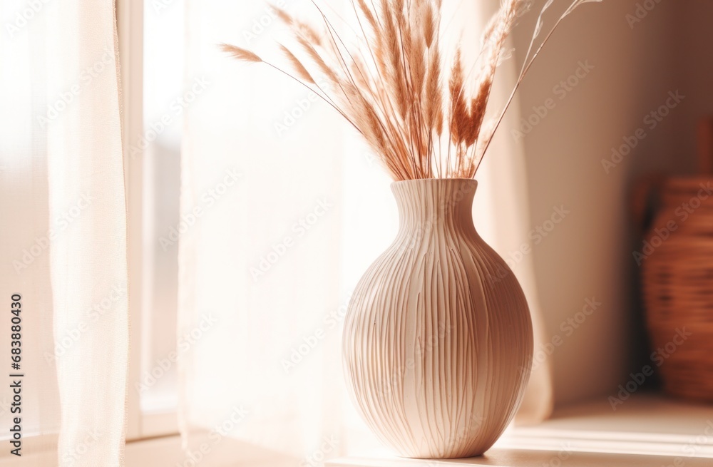 a terracotta vase with dried grass next to it a terracotta vase with dried grass next to it