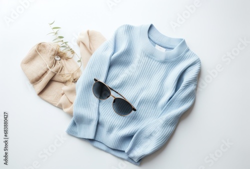 a sweater jeans and a pair of sunglasses