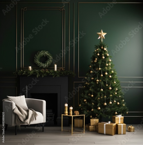 a white living room with decor and a christmas tree
