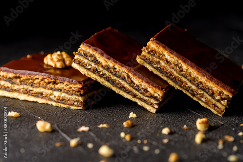 Gerbeaud Cake. Zserbo . Traditional Hungarian multi-layer cake photo