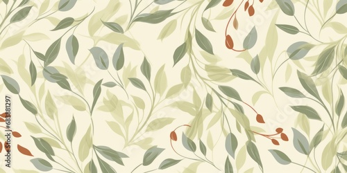 Floral seamless pattern with grass and leaves.  design for paper, cover, fabric, interior decor and other, Generative AI © Design Dynasty