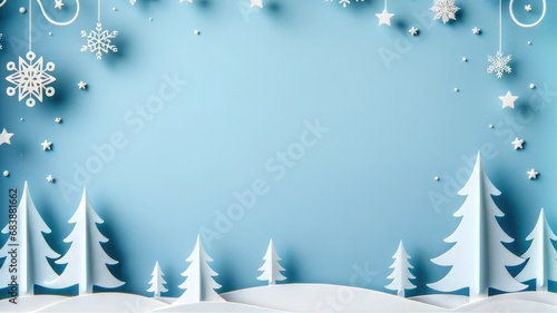 Christmas background, Mountain winter landscape winter christmas composition in paper cut style.