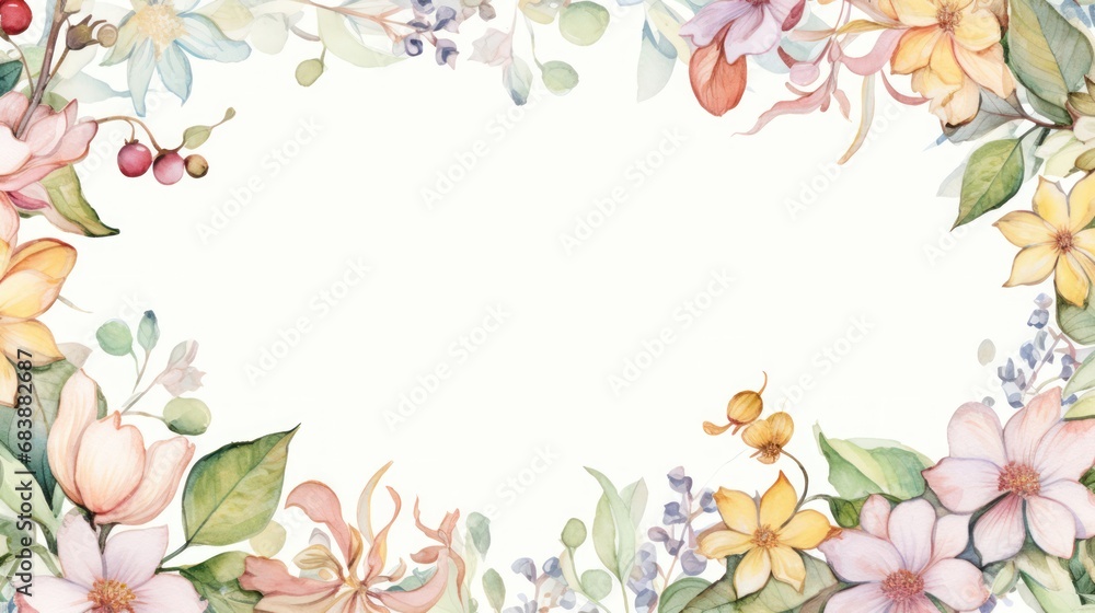 Fototapeta premium Watercolor drawing of a flower in a framed shape