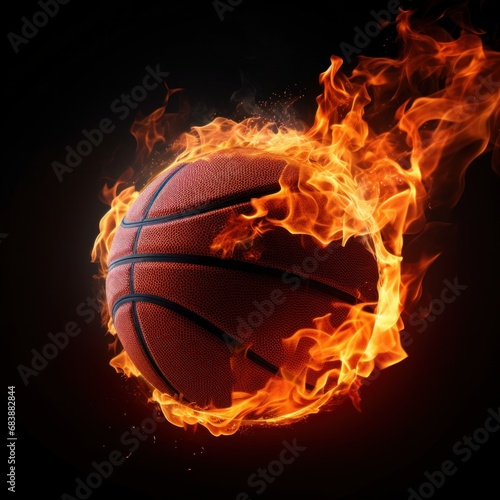 a basketball ball on fire, representing passion and energy, great for creativ...