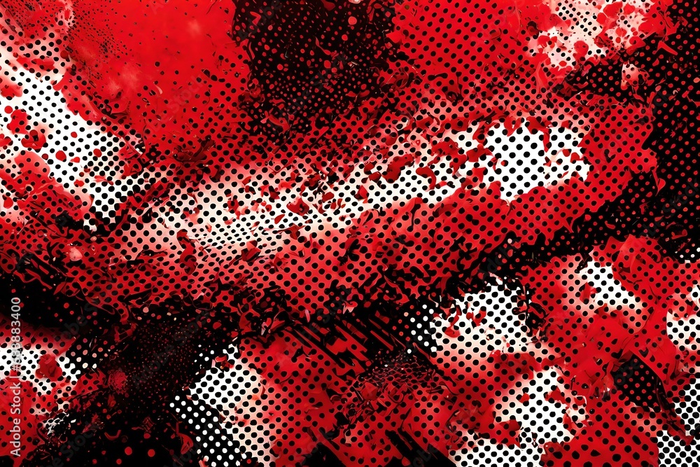Immerse yourself in the vibrant energy of a red halftone texture graffiti background, where a dotted effect creates a dynamic and edgy pattern. T - obrazy, fototapety, plakaty 