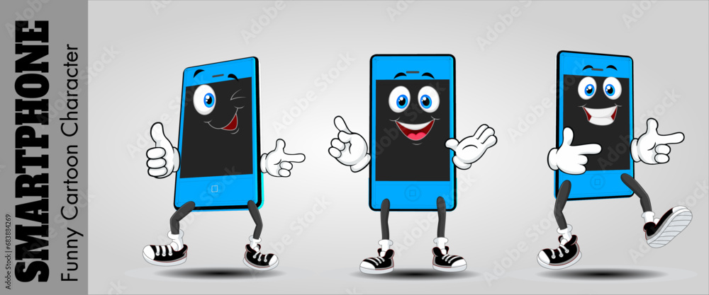 set of funny smartphone cartoon characters vector illustration