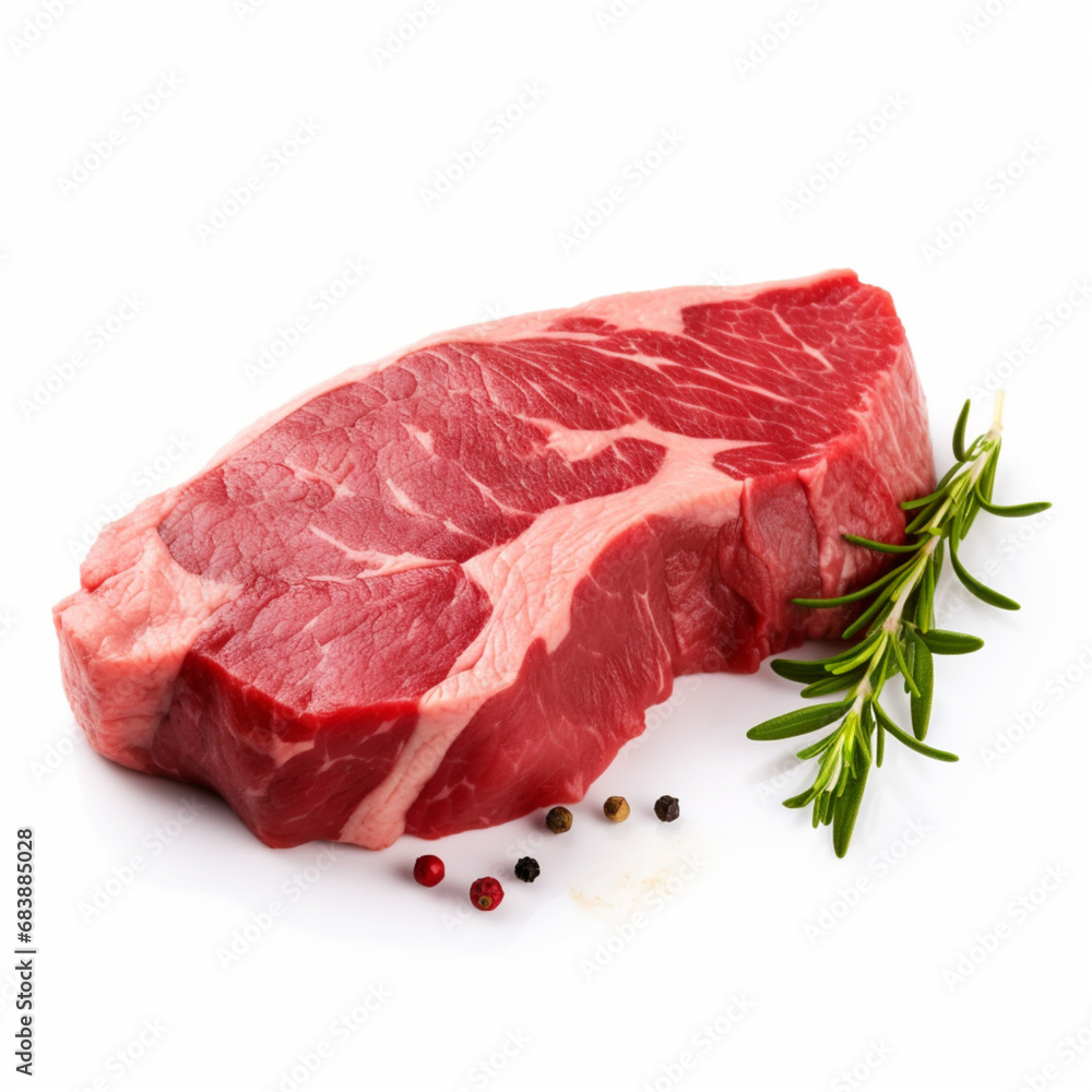 raw beef steak on white background