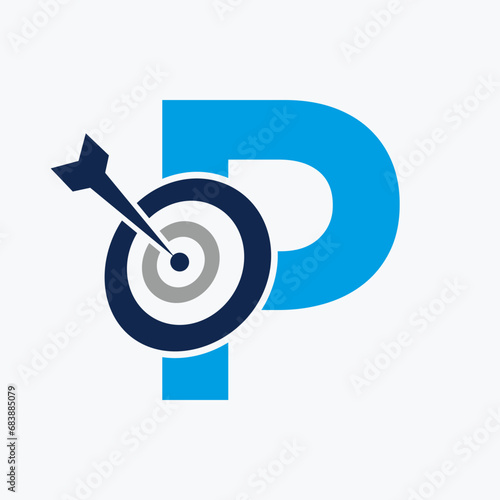 Letter P Arrow Target Logo Combine with Bow Target Symbol