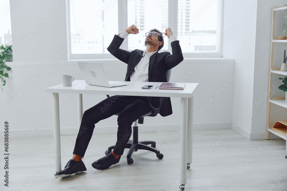 Fototapeta premium Man business dreaming office rest laptop work