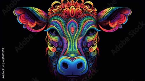 bull head with flames on a black background in colored fire.Generative AI