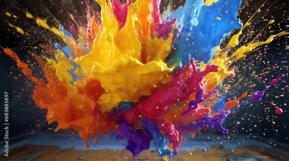Commercial shooting of colorful splash paint overhead.Generative AI Commercial shooting of colorful splash paint overhead.Generative AI