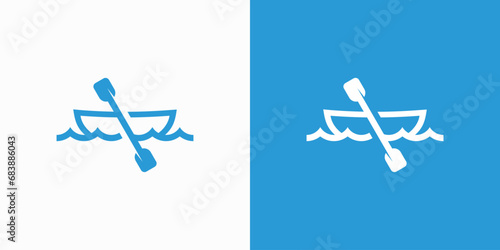 Vector logo illustration of canoe with paddle