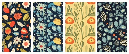 Set of Folk floral seamless patterns. Modern abstract design for paper, cover, fabric, pacing and other, Generative AI