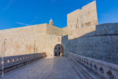 The Ploče Gate, a second major entrance to the city with statue of Saint Blaise, the patron saint of Dubrovnik. Dubrovnik is a historic city in Croatia region of Dalmatia. UNESCO World Heritage Site photo