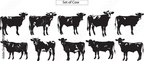 farm animals collection vector, set of cows silhouettes