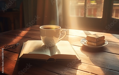 cup of coffee on the table near books and writing tablets,