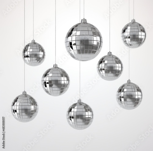disco balls on white background with shadows