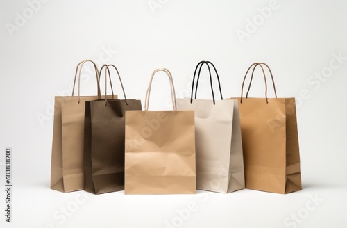 five shopping bags on a white background