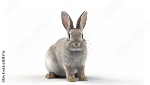 gray bunny on a white background. Close-up of a cute rabbit in a white scene. generative ai © Witri