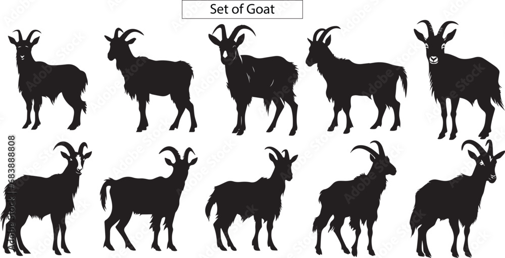 Goats Silhouettes Set, Set of goat silhouette Goats Silhouettes Set, Set of goat silhouette