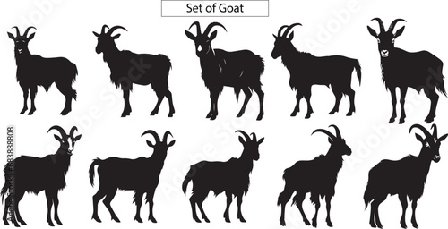 Goats Silhouettes Set  Set of goat silhouette