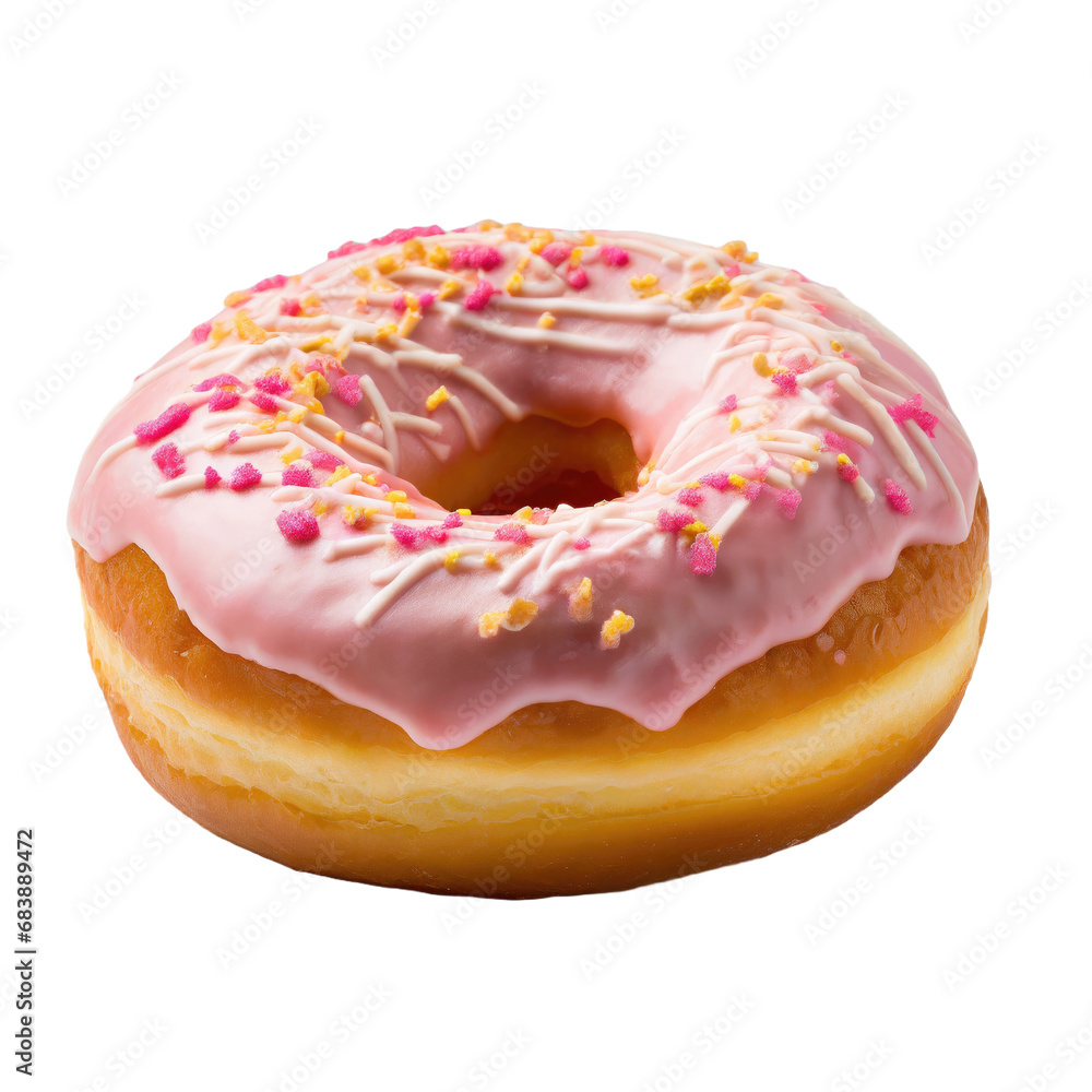 Single donut isolated on white or transparent background