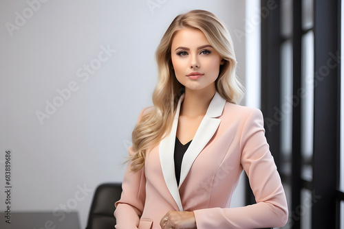 Corporate portrait of confident businesswoman posing in office company indoors smiling, successful senior manager woman girl employer business leader looking at camera