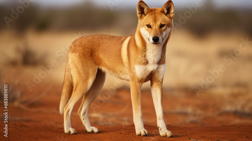 Full body shot of Dingo in Australia looking straight towards the camera © Witri