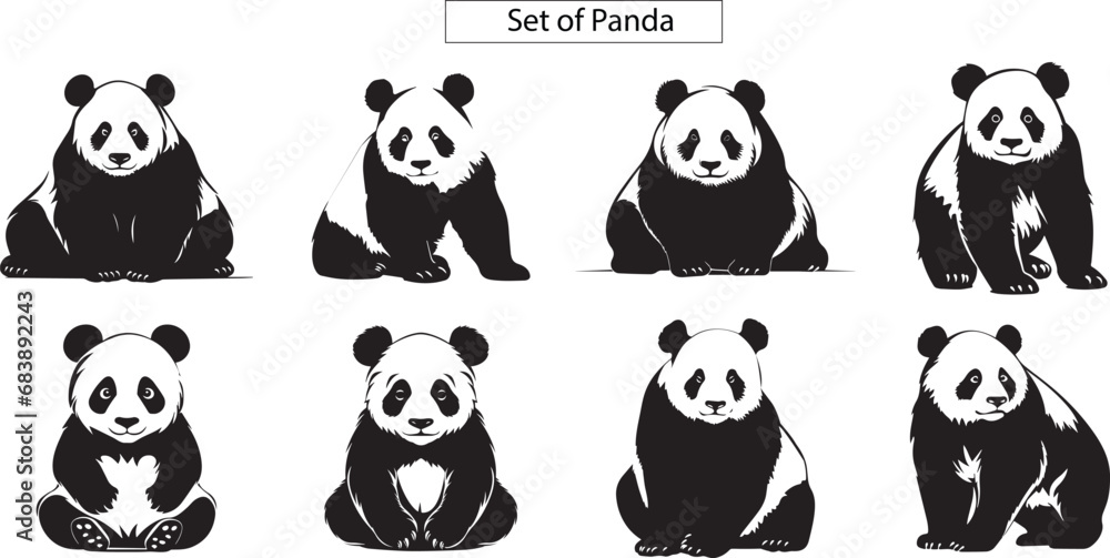Set of Panda silhouette Set of Panda silhouette