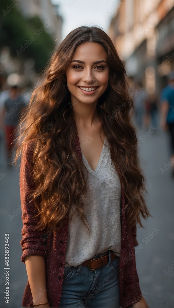 portrait of a smiling girl on the street