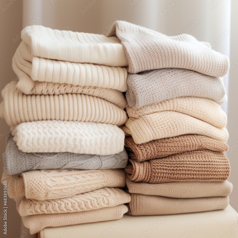 multiple colors of beige and white knitted sweaters
