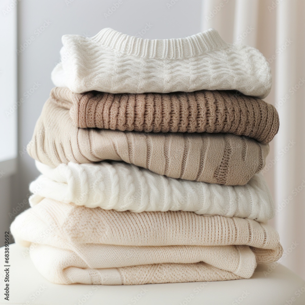 multiple colors of beige and white knitted sweaters