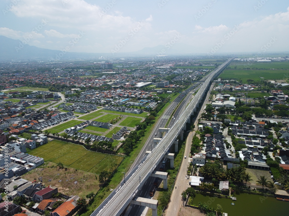 aerial photo of Indonesia's high-speed train line