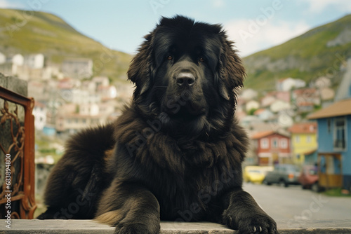 A noble Newfoundland dog captured in a moment of regal nobility, conveying loyalty and companionship for heartening visuals. photo