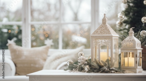 traditional christmas decor : elegant interior style with the nordic winter garden,