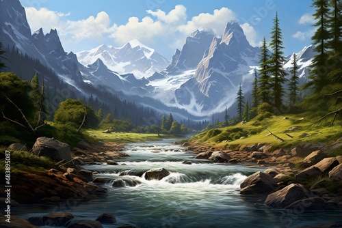 a river in the mountains. Generative Ai