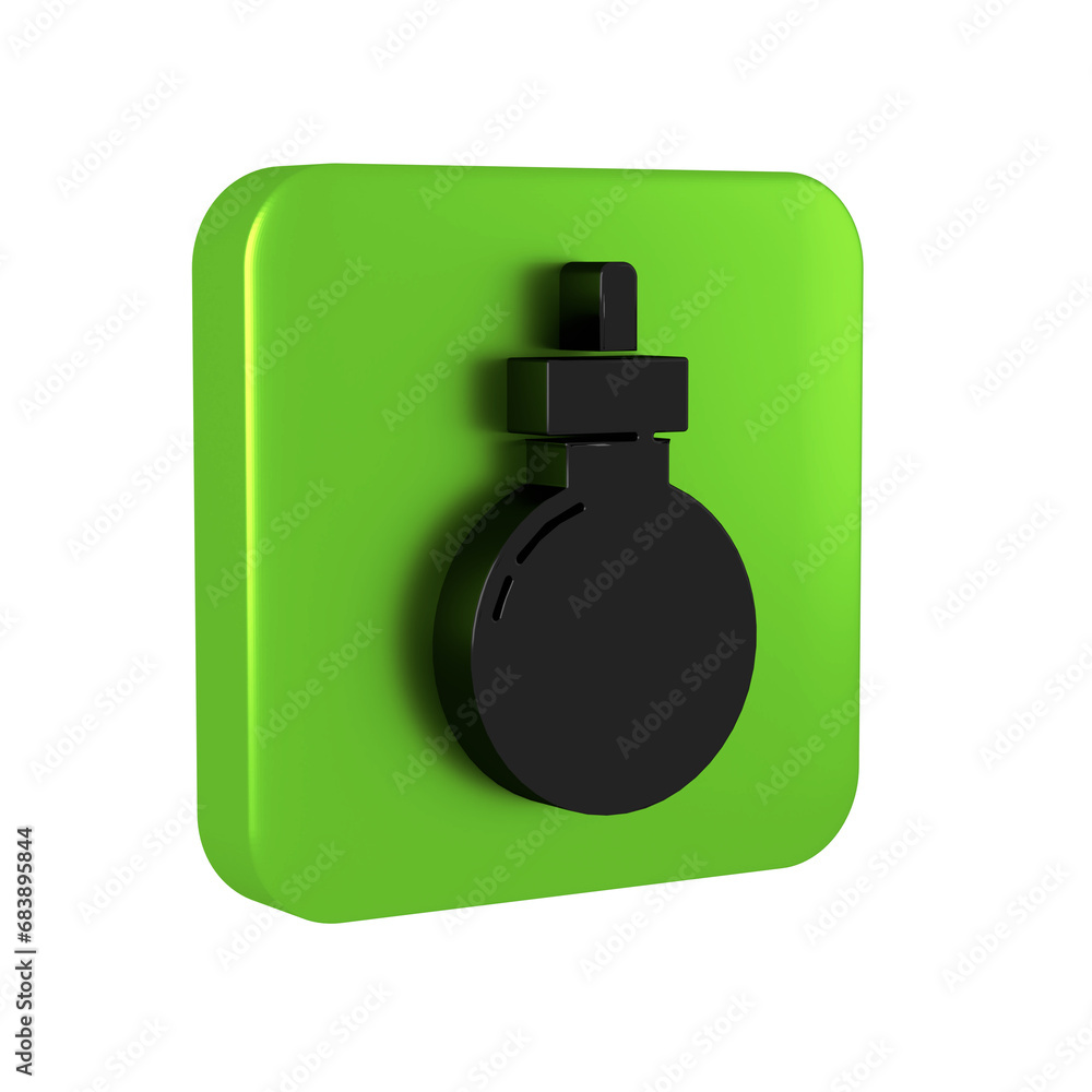 Obraz premium Black Bomb ready to explode icon isolated on transparent background. Happy Halloween party. Green square button.