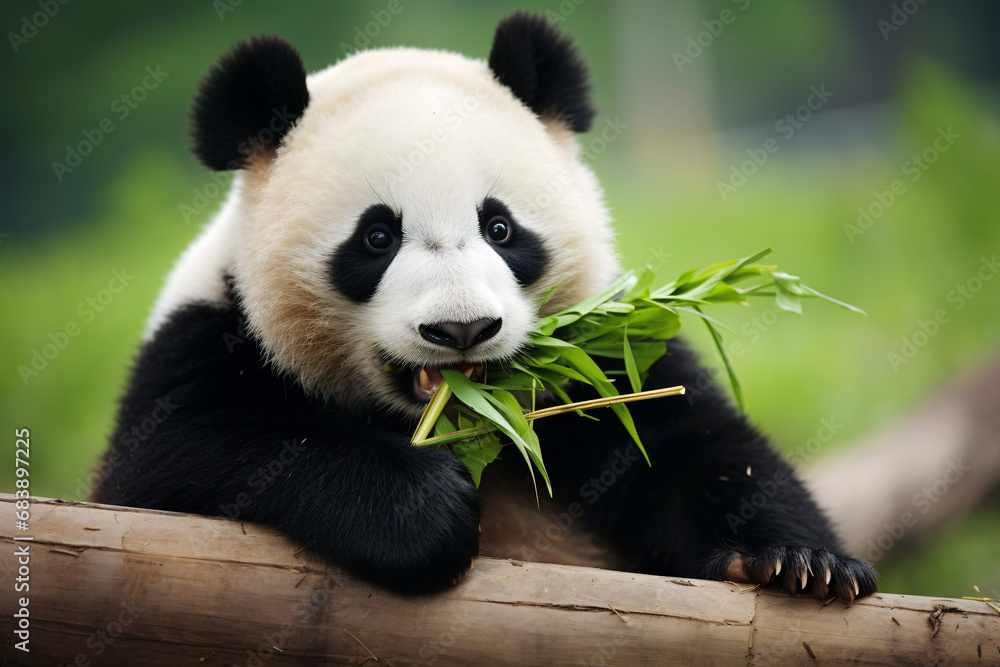 Obraz premium panda eating bamboo