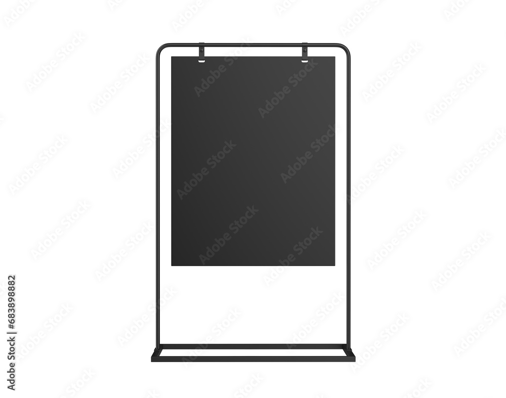 Blank metallic hanging advertising stand, 3d illustration.