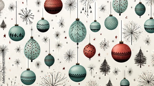 Abstract scrapbooking festive holiday doodle backdrop with diverse christmas ornaments, decorations. Seamless background wallpaper. Great as luxury postcard. photo